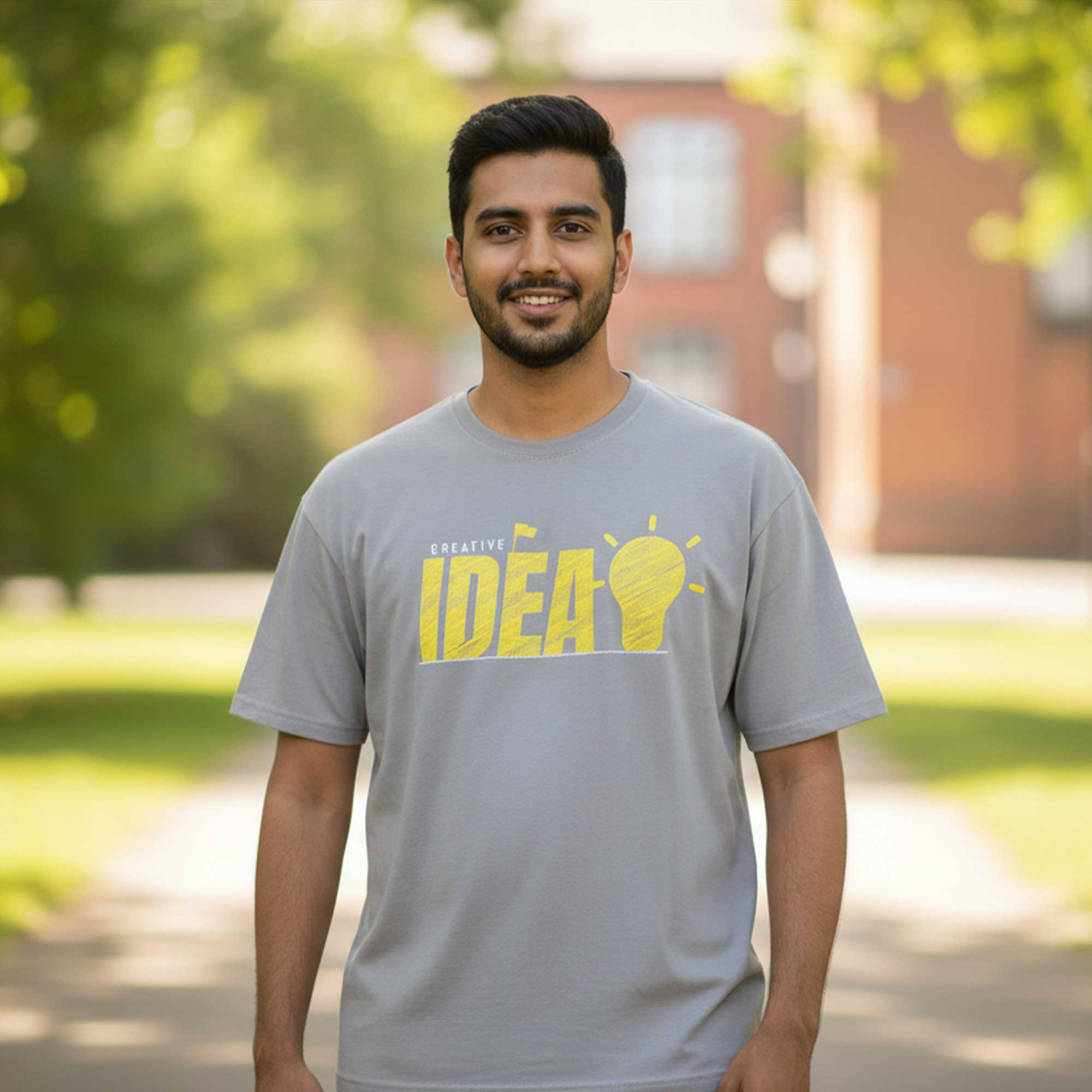 Premium Creative Idea Oversized T-Shirt – Grey with Yellow Print