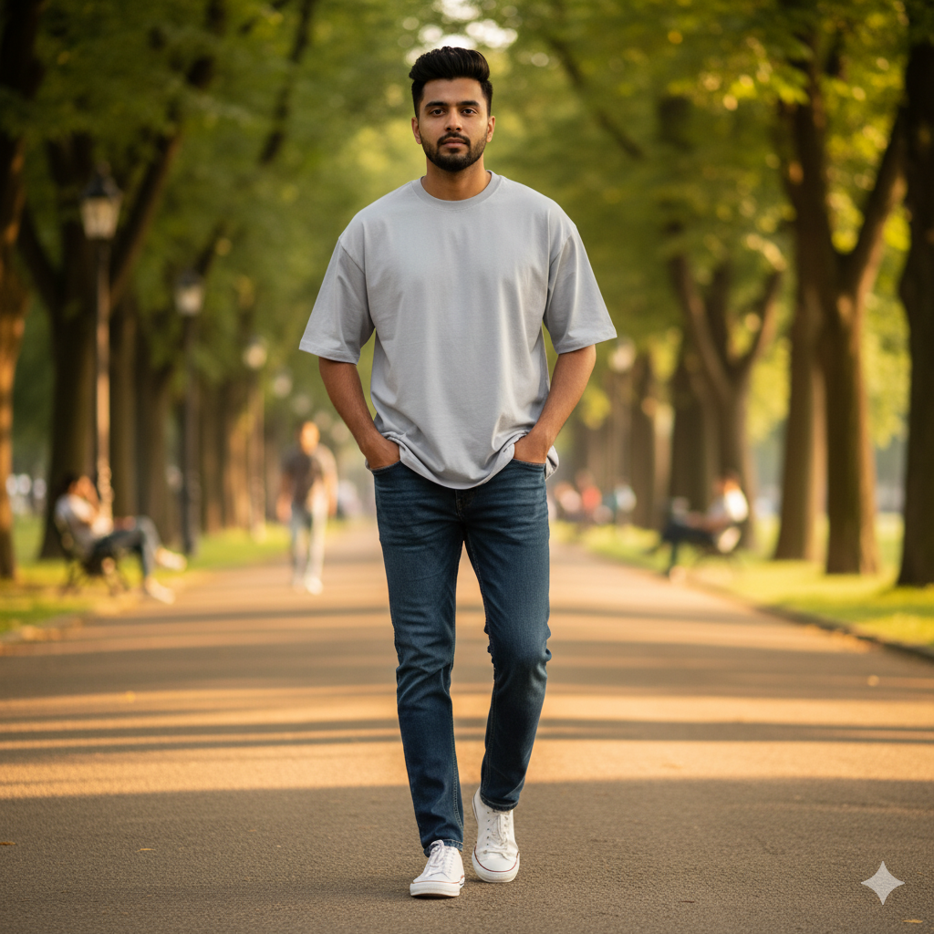 Light Grey Oversized Premium Cotton T-Shirt