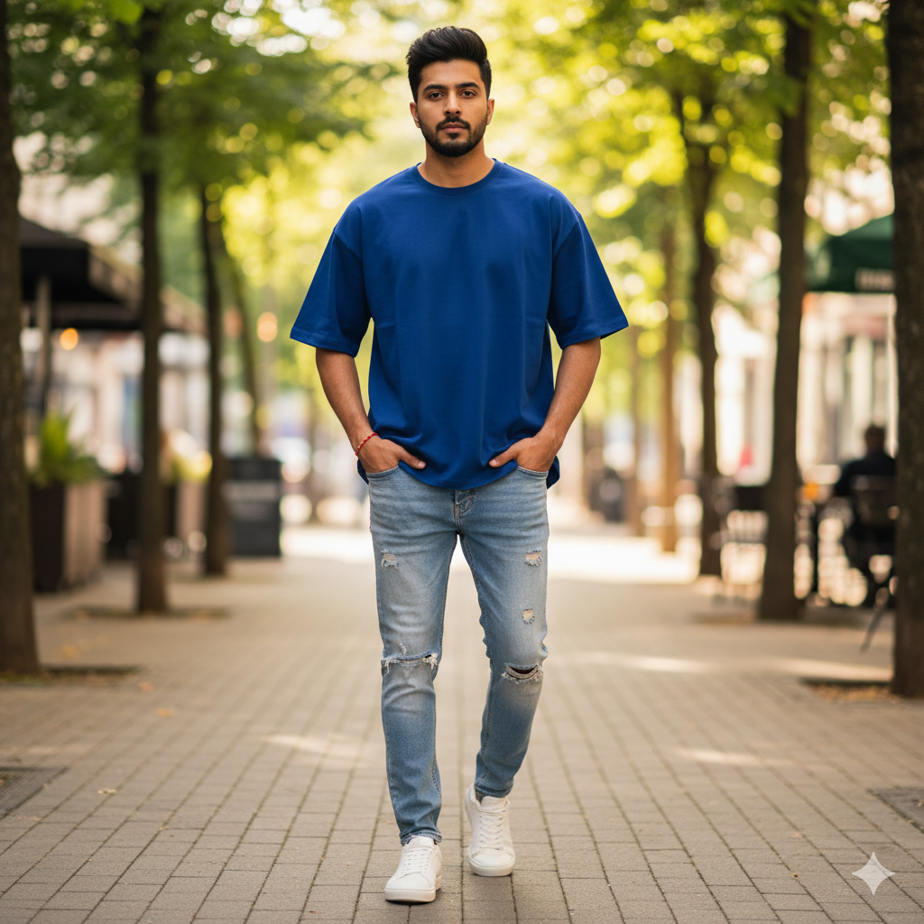 Premium Oversized Blue T-Shirt for Men