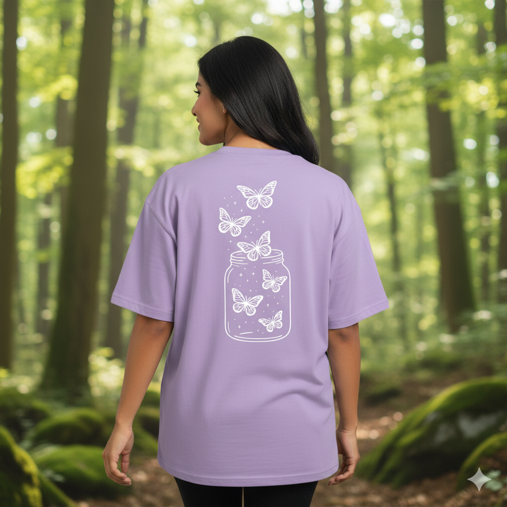 Premium Oversized Butterfly Jar 🦋 – Lavender T-Shirt 💜