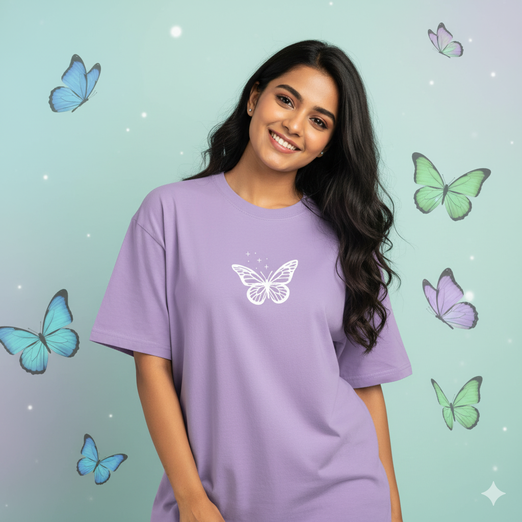 Premium Oversized Butterfly Jar 🦋 – Lavender T-Shirt 💜